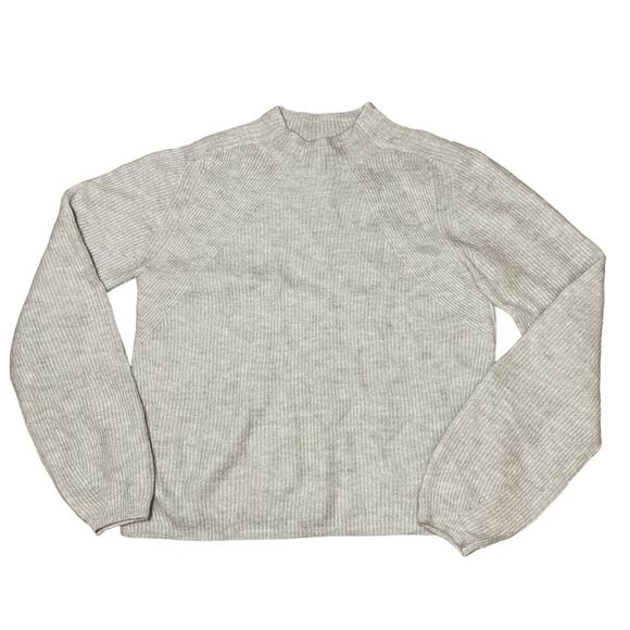 Banana Republic Aire Cropped Puff Sleeves Ribbed Sweater Light Gray Medium Tall - Picture 1 of 8